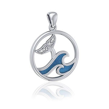 Sterling Silver Round Celtic Whale Tail Pendant with Enamel Wave TPD5185 - Jewelry